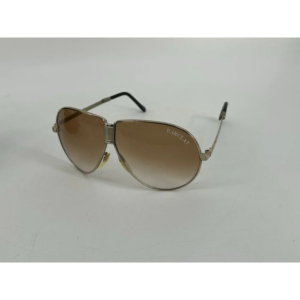 Vintage Folding Aviator Sunglasses W/ Brown Gradient & Case Barclay READ